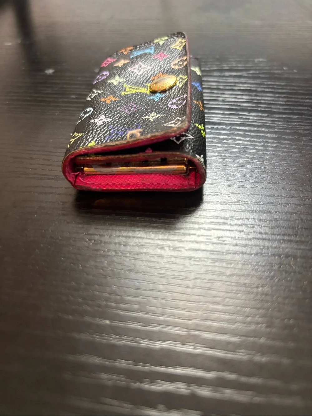 Auth Louis Vuitton Black Monogram Multicolore Multicles Key Holder Murakami